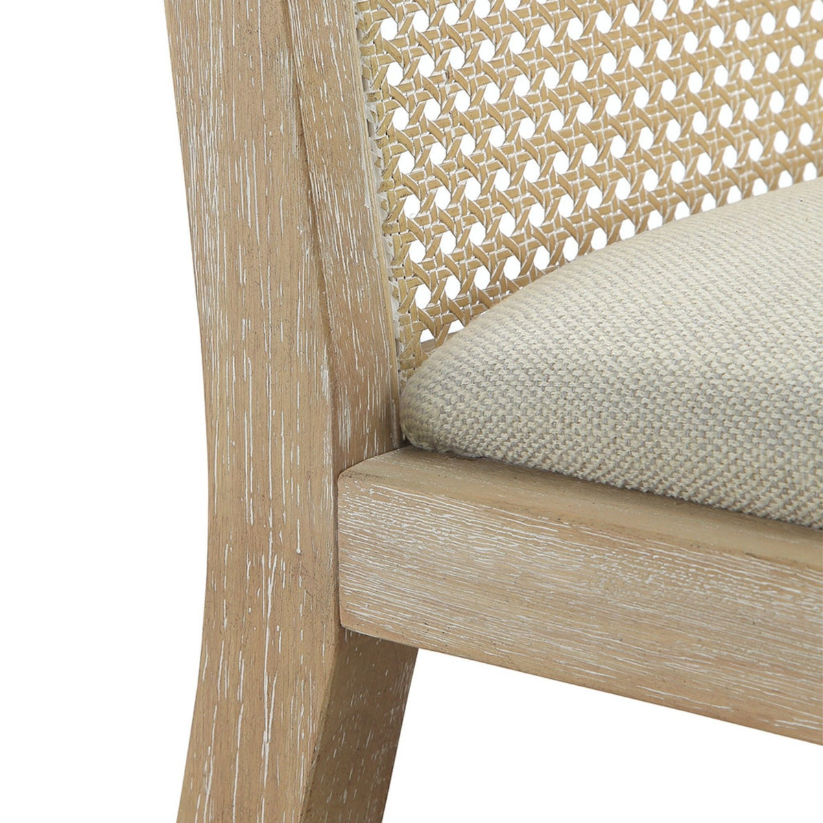 Dining chair set with synthetic cane back and upholstered seat in natural wood frame on Tampa Home & Garden Store