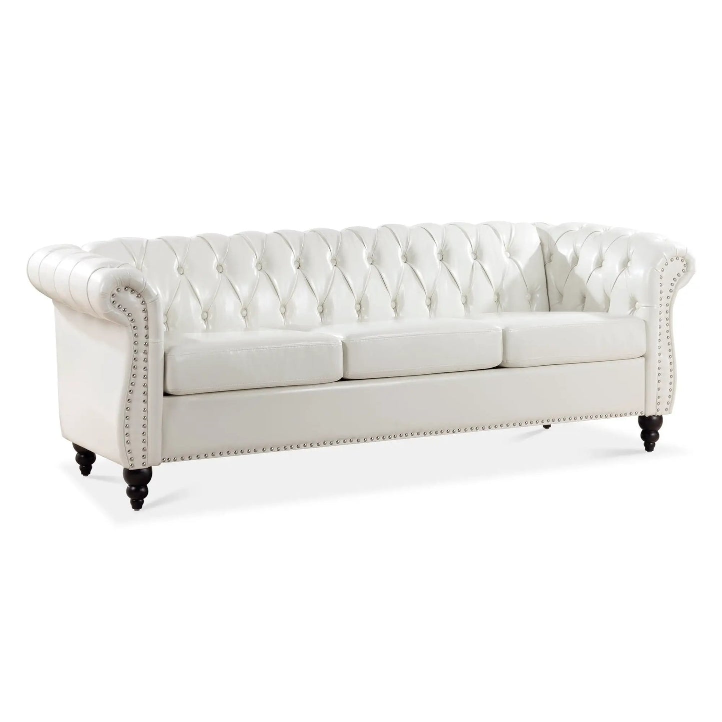 Rolled Arm Chesterfield 3 Seater Sofa white leather tufted Unique Piece Furniture on Tampa Home & Garden Store
