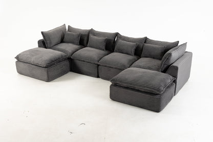 129.8-inch Cloud Couch Oversized Modular Sectional Sofa by HouseOfZazla in gray corduroy on Tampa Home & Garden Store