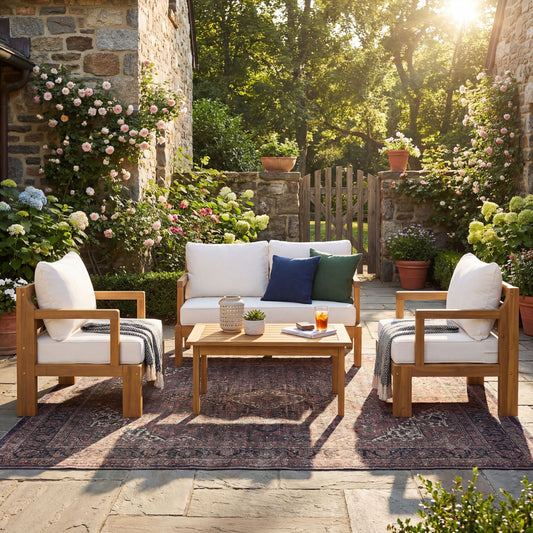 Outdoor 4-Seater Acacia Wood Patio Set for Home
