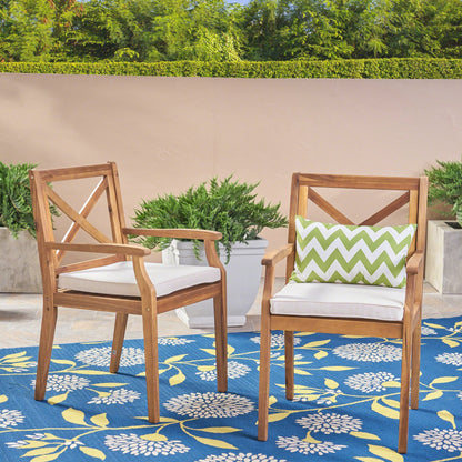 HouseOfZazla Perla Dining Chair 2-Piece Set, wood outdoor chairs with cream cushions on Tampa Home & Garden Store