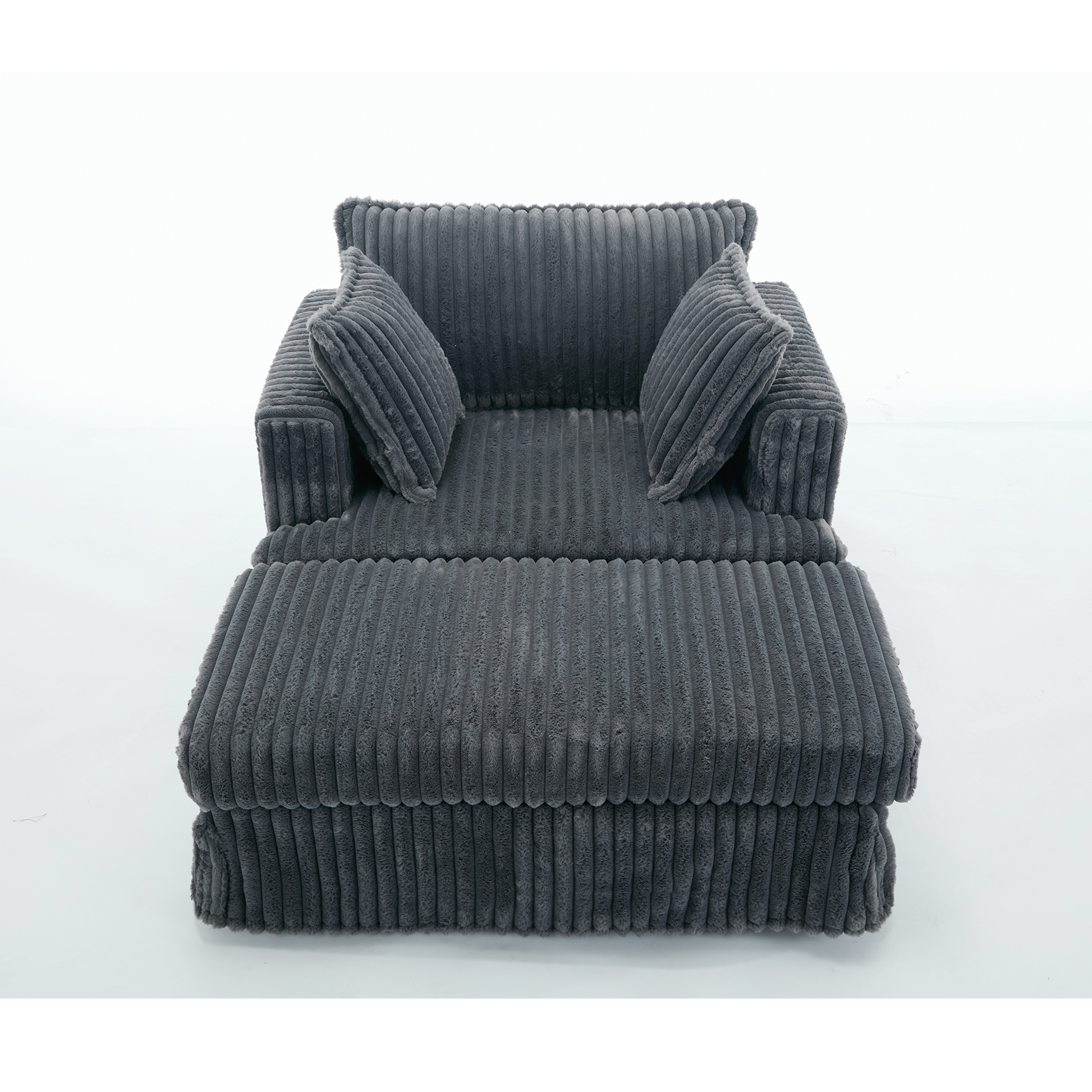 Oversized corduroy chaise lounge with ottoman in dark gray, plush ribbed upholstery on Tampa Home & Garden Store