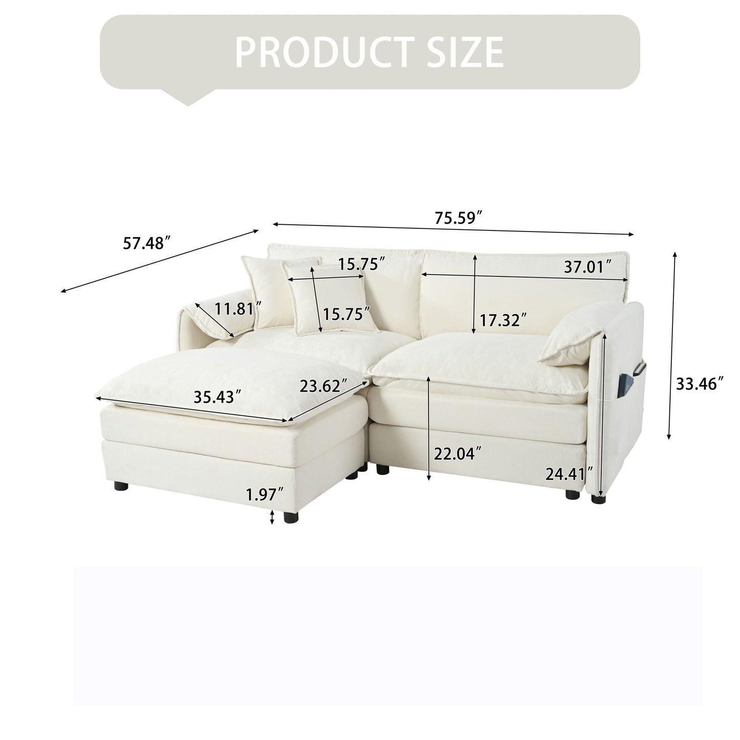 Modular sectional sofa with ottoman in beige cloud upholstery by HouseOfZazla on Tampa Home & Garden Store