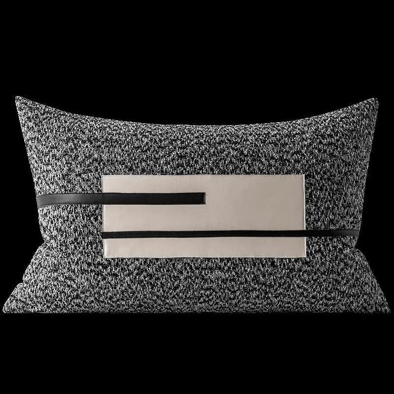 Luxury decorative sofa pillow with speckled fabric and beige belt panel on Tampa Home & Garden Store
