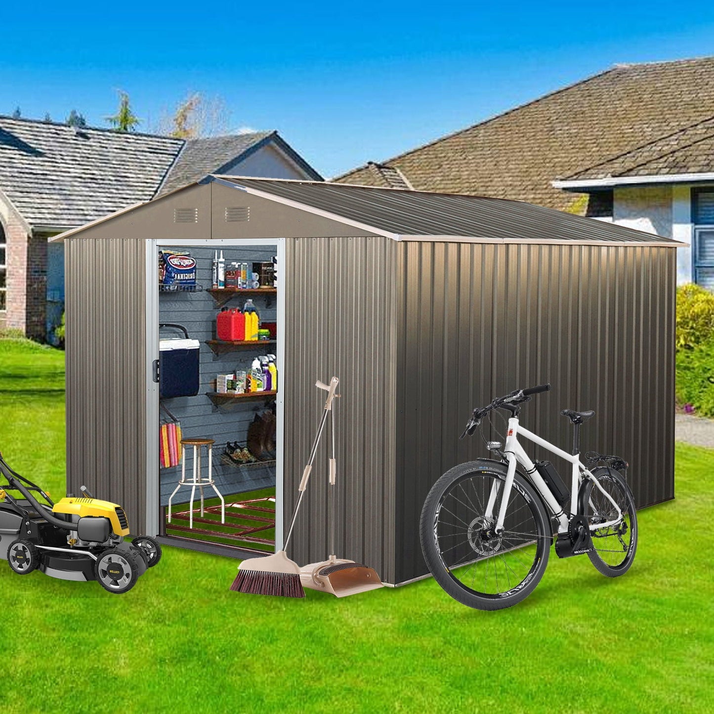 Galvanized Outdoor Metal Storage Shed and Gray