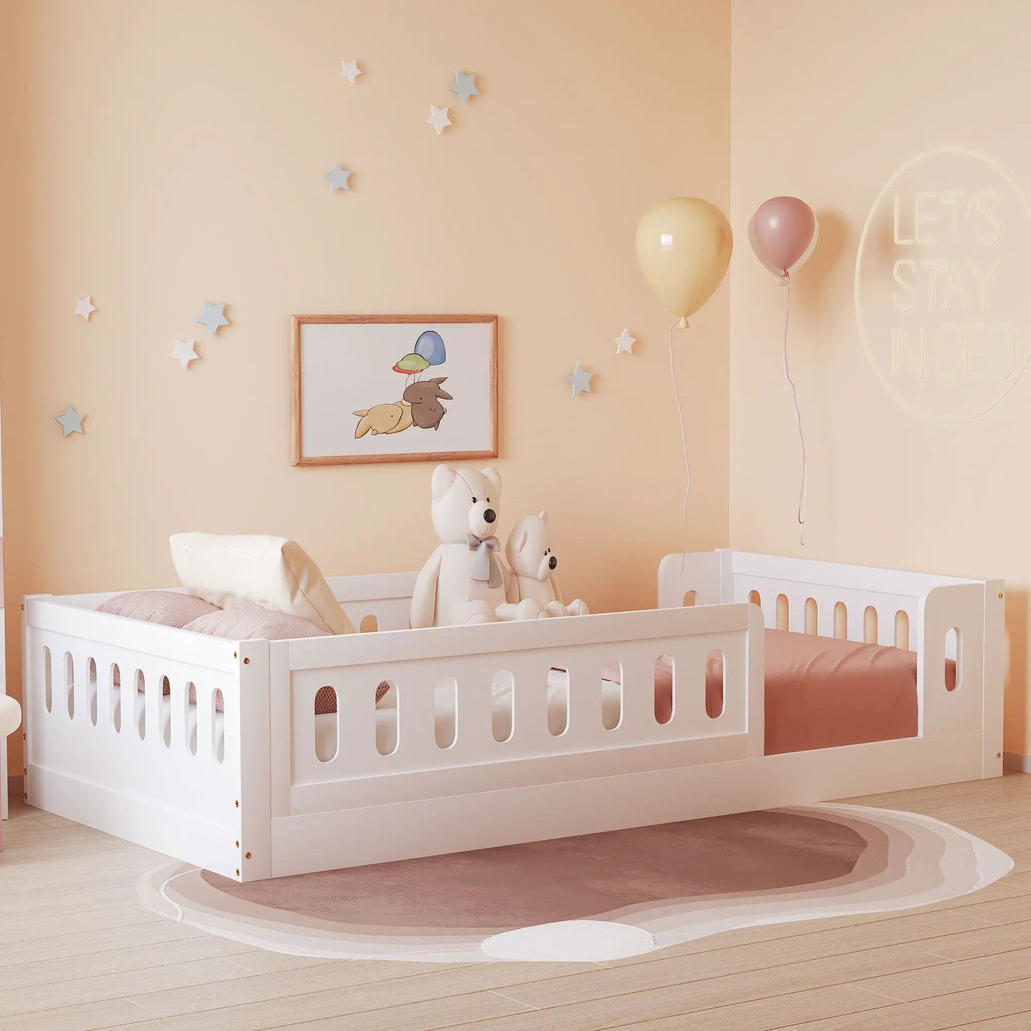 Platform Bed With Guardrail in white wood by Unique Piece Furniture on Tampa Home & Garden Store