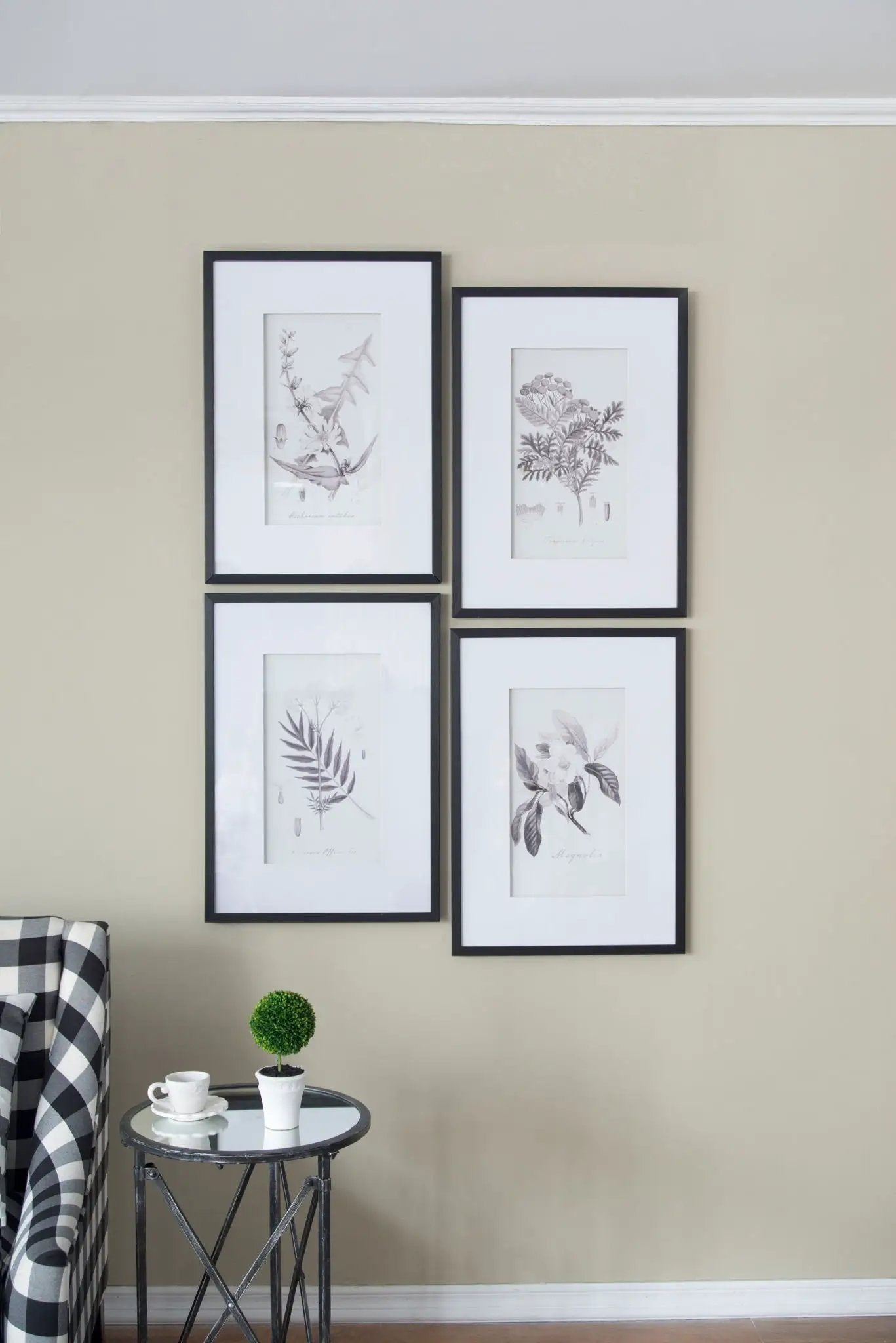 Botanical Wall Art Prints set of 4, framed in black with white mats on Tampa Home & Garden Store