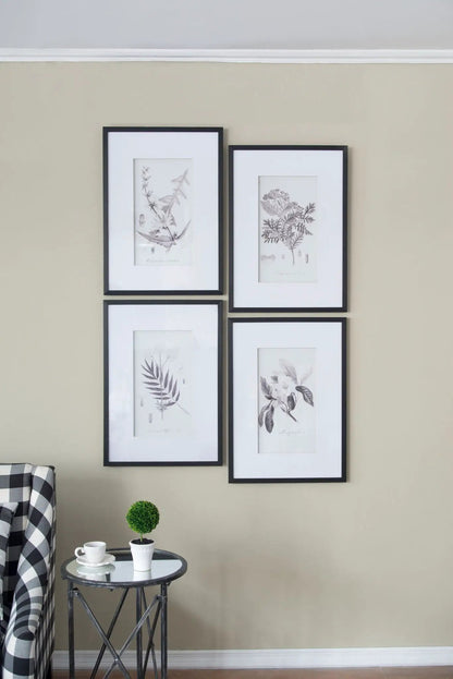 Botanical Wall Art Prints set of 4, framed in black with white mats on Tampa Home & Garden Store