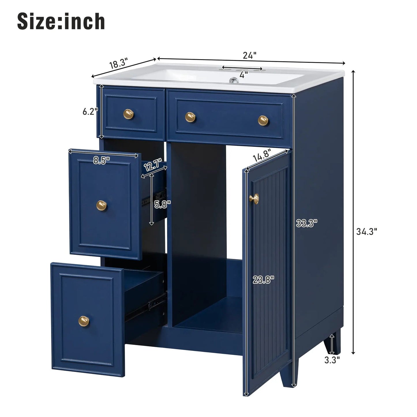 Transitional Bathroom Vanity With Ceramic Sink