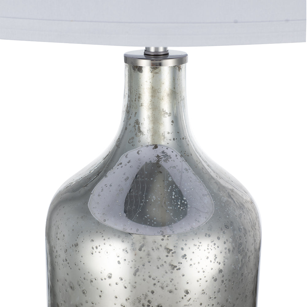 Silver Round Table Lamp with White Shade by HouseOfZazla, speckled glass base on Tampa Home & Garden Store