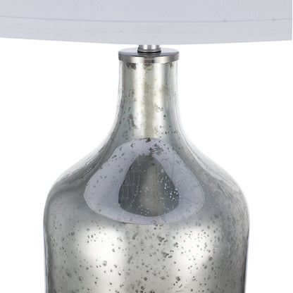 Silver Round Table Lamp with White Shade by HouseOfZazla, speckled glass base on Tampa Home & Garden Store