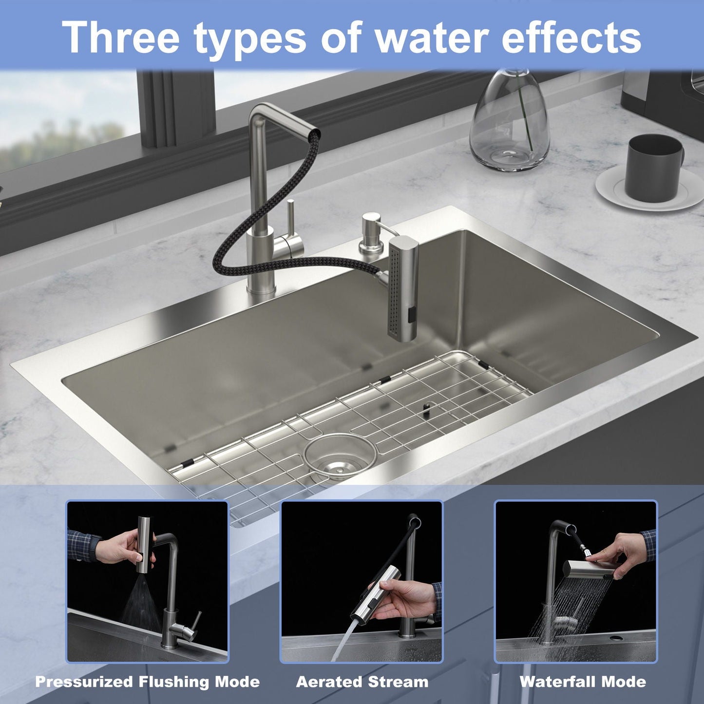 Drop In Kitchen Sink With Faucet And Dispenser