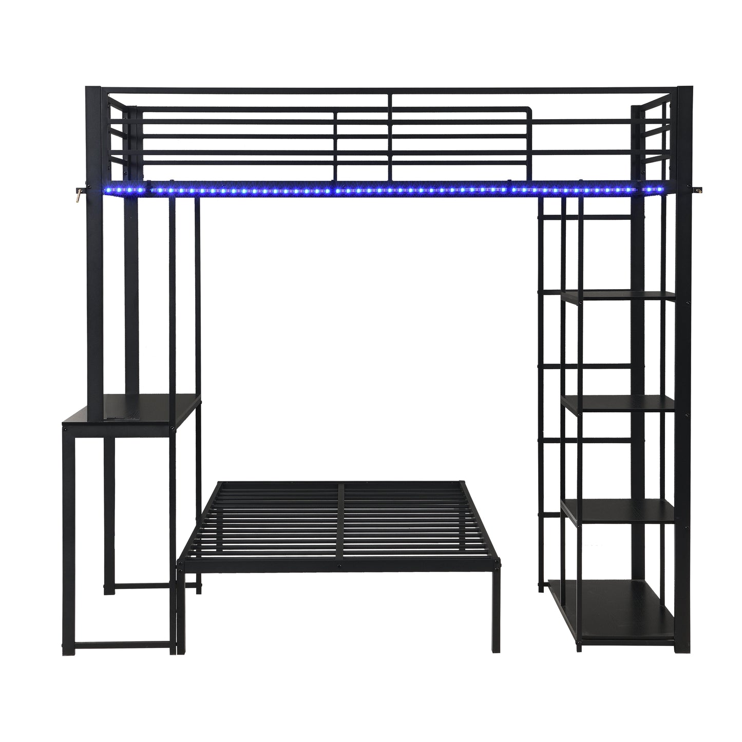 Metal Loft Bed Frame With Desk And Storage