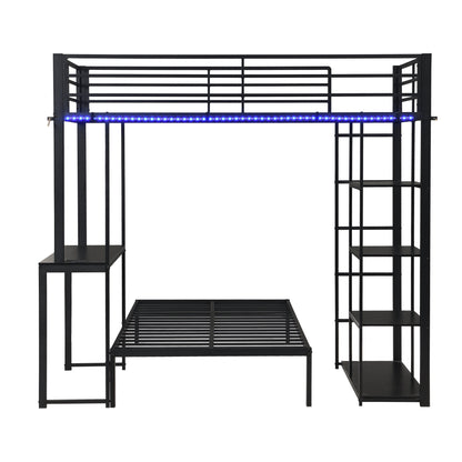 Metal Loft Bed Frame With Desk And Storage