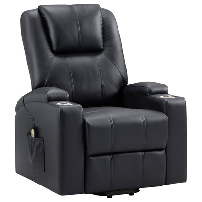 Macklin Power Lift Massage Recliner with Heat, black leather, dual cupholders by HouseOfZazla on Tampa Home & Garden Store
