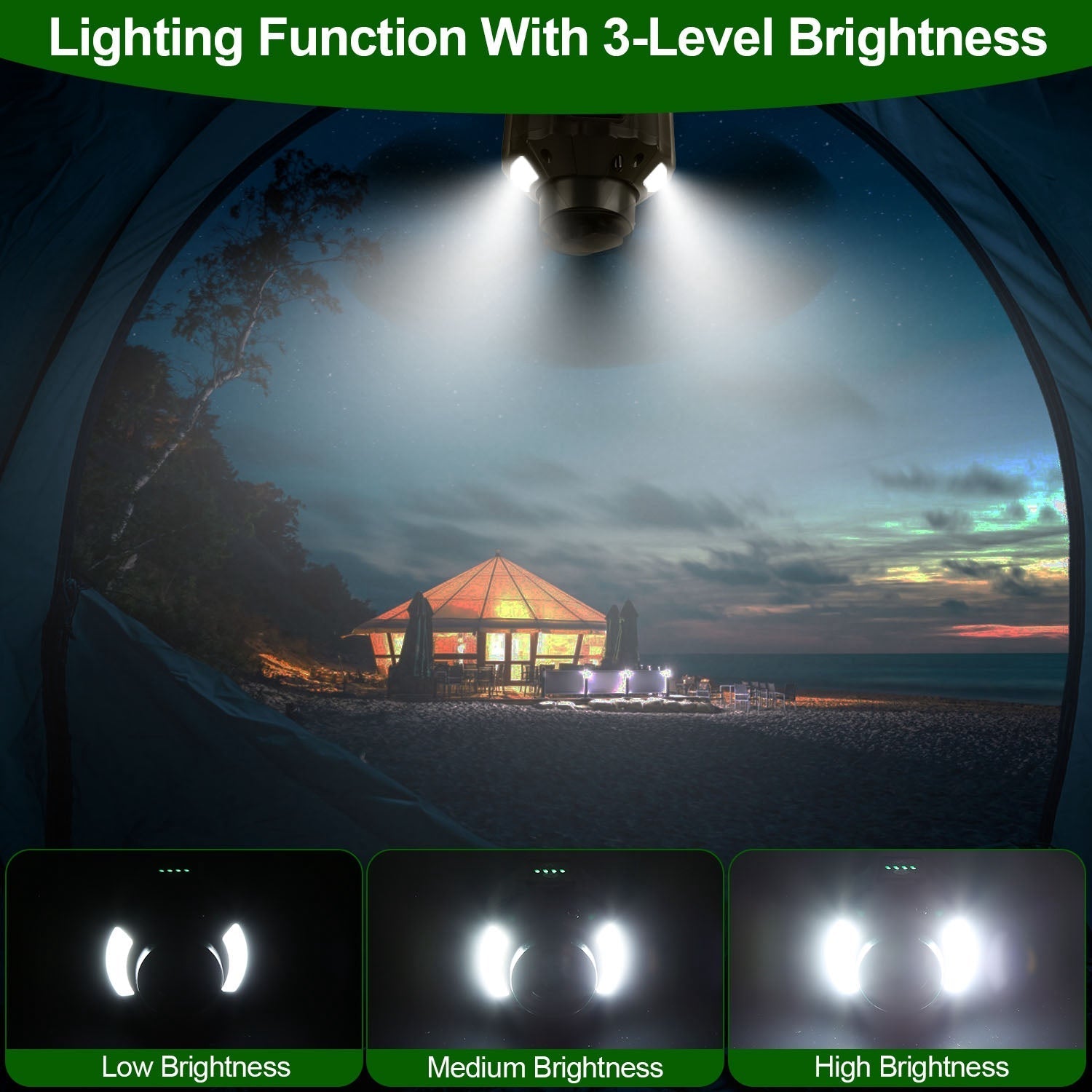 GemGear Portable Camping Ceiling LED Fan with 5200mAh USB battery, tent lantern and remote on Tampa Home & Garden Store