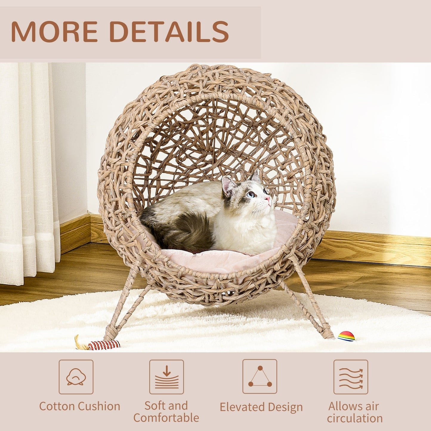 Weaved Banana Leaf Cat Bed with Cushion Beige by HouseOfZazla, 20.5 in on Tampa Home & Garden Store