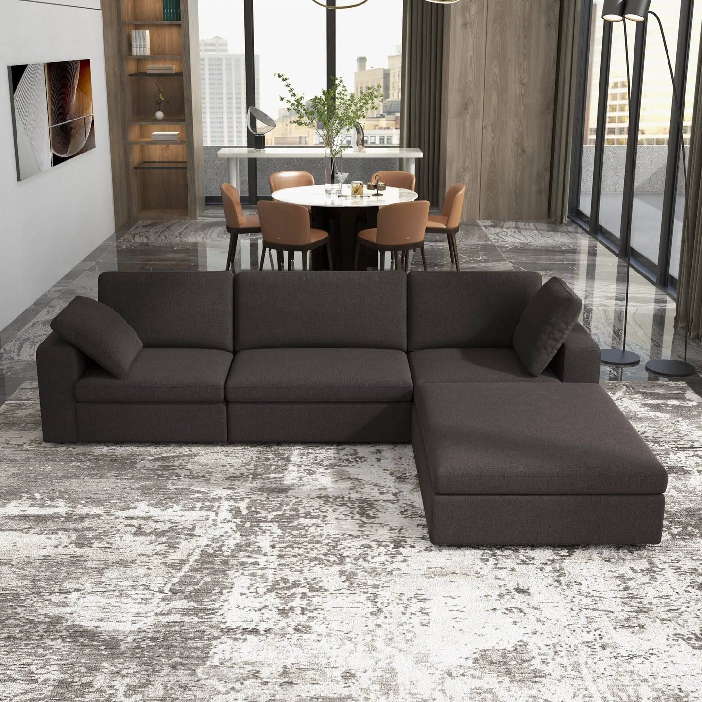 Cecilia modular corner sectional sofa in dark charcoal fabric, stationary by Unique Piece Furniture on Tampa Home & Garden Store