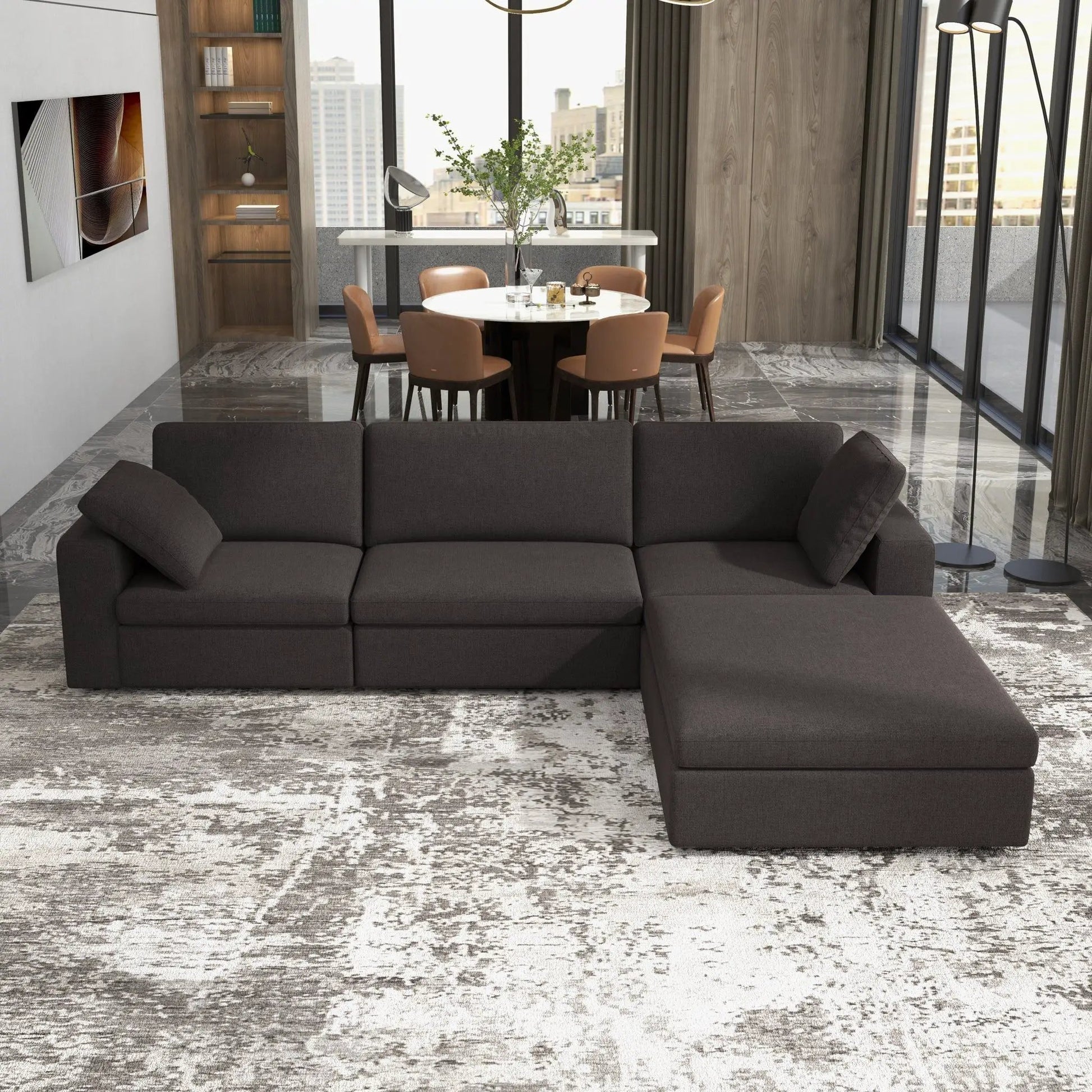 Cecilia modular corner sectional sofa in dark charcoal fabric, stationary by Unique Piece Furniture on Tampa Home & Garden Store