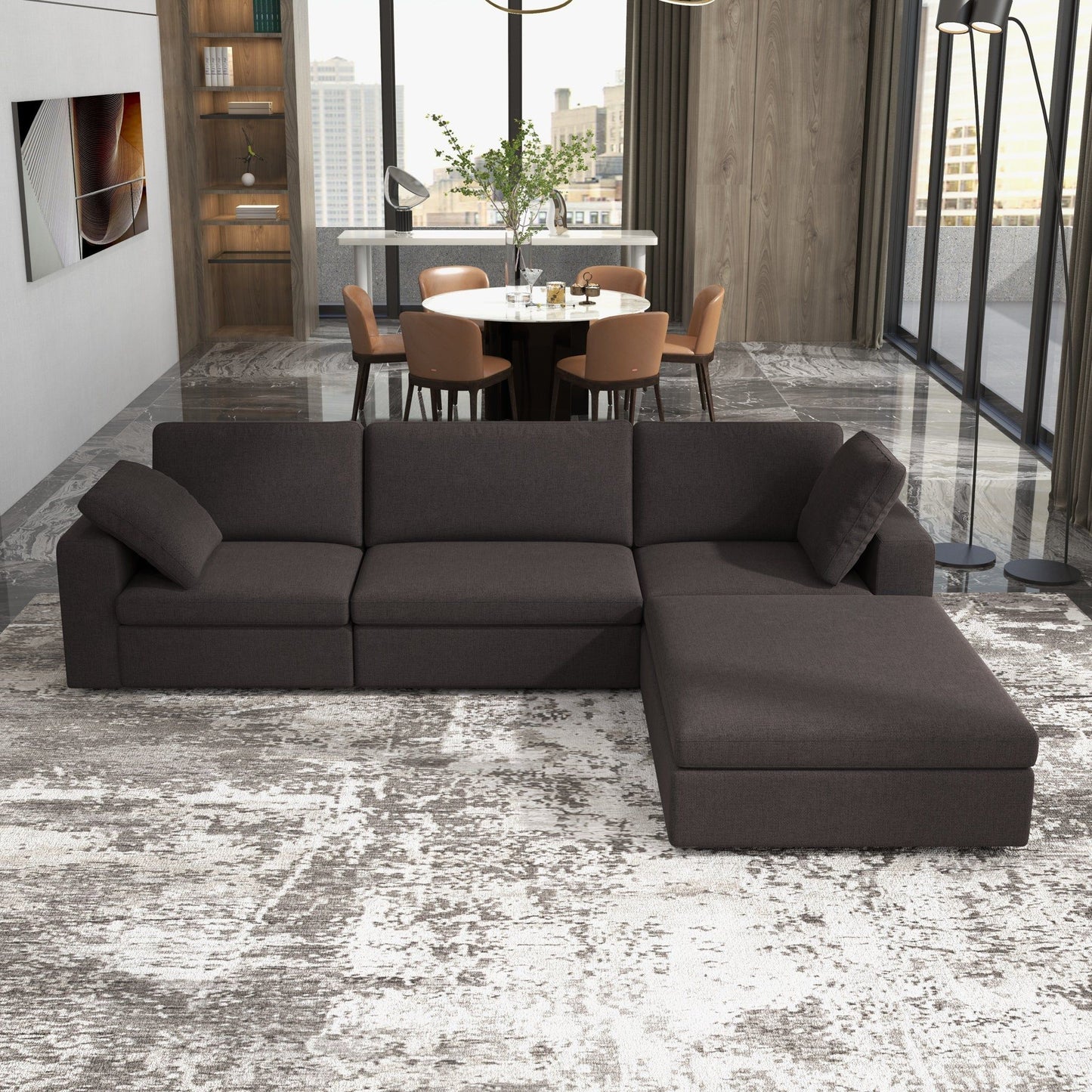 Cecilia modular corner sofa charcoal gray fabric by HouseOfZazla in a modern open living space on Tampa Home & Garden Store