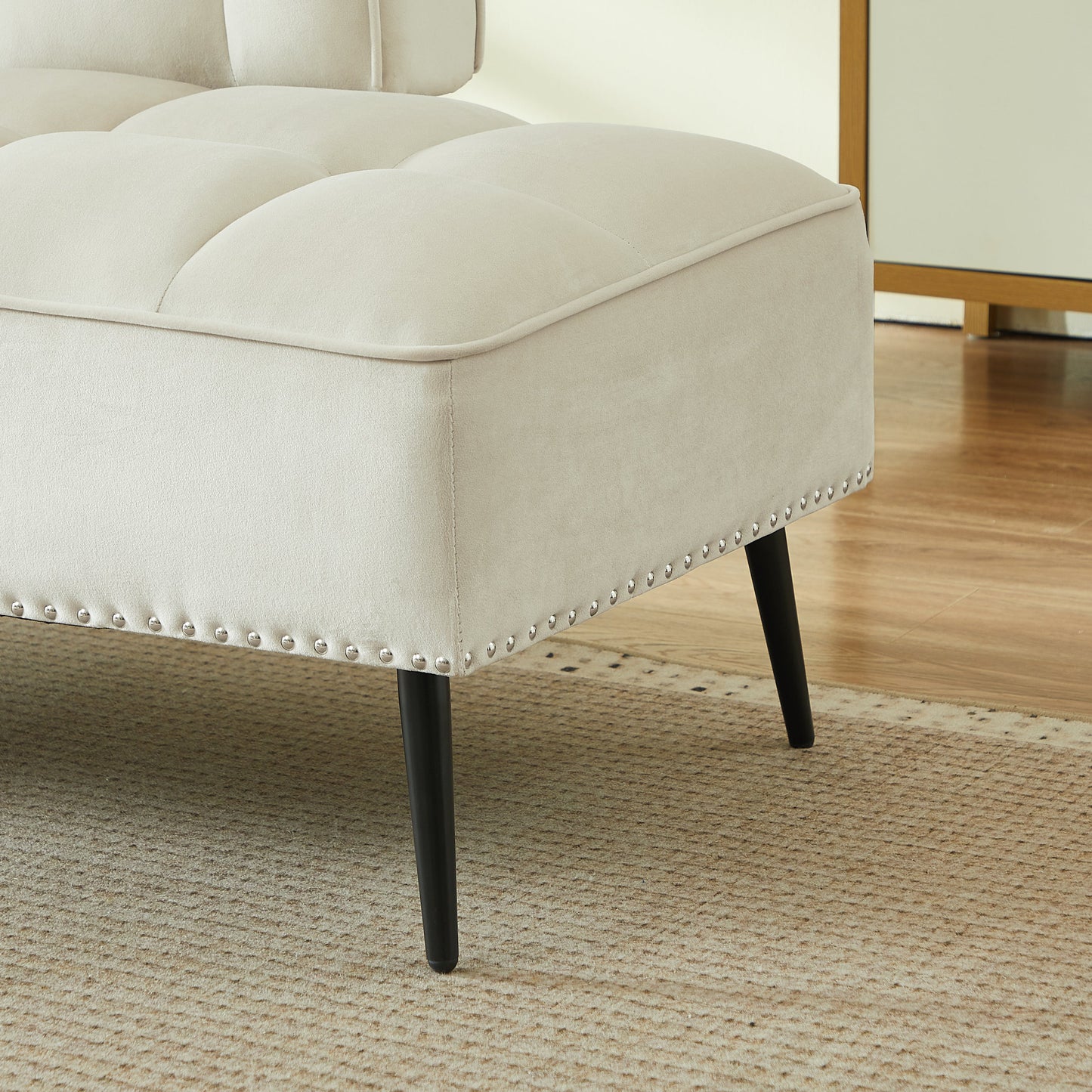 Modern Velvet Sofa with Rotating Side Table