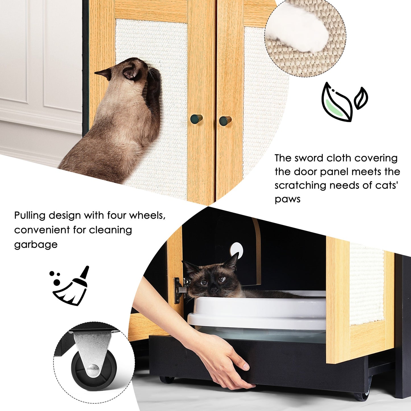 Double Litter Box Enclosure for Cats by HouseOfZazla in natural wood with carpet panels on Tampa Home & Garden Store