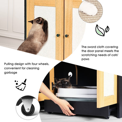 Double Litter Box Enclosure for Cats by HouseOfZazla in natural wood with carpet panels on Tampa Home & Garden Store