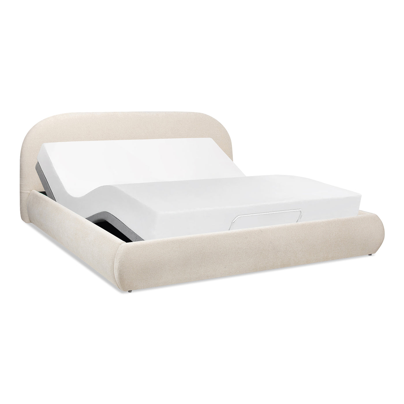 Archie Puffy Grounded Upholstered Platform Bed in oatmeal light fabric by HouseOfZazla on Tampa Home & Garden Store
