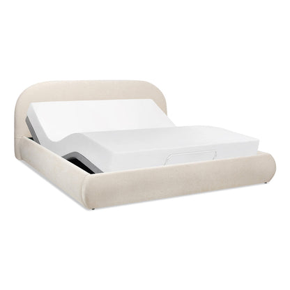 Archie Puffy Grounded Upholstered Platform Bed in oatmeal light fabric by HouseOfZazla on Tampa Home & Garden Store