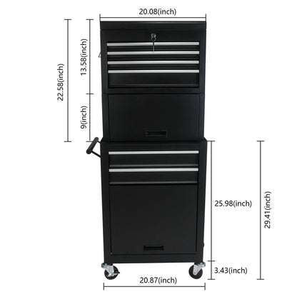 HouseOfZazla 6-Drawer Lockable Tool Cabinet black with detachable toolbox on Tampa Home & Garden Store
