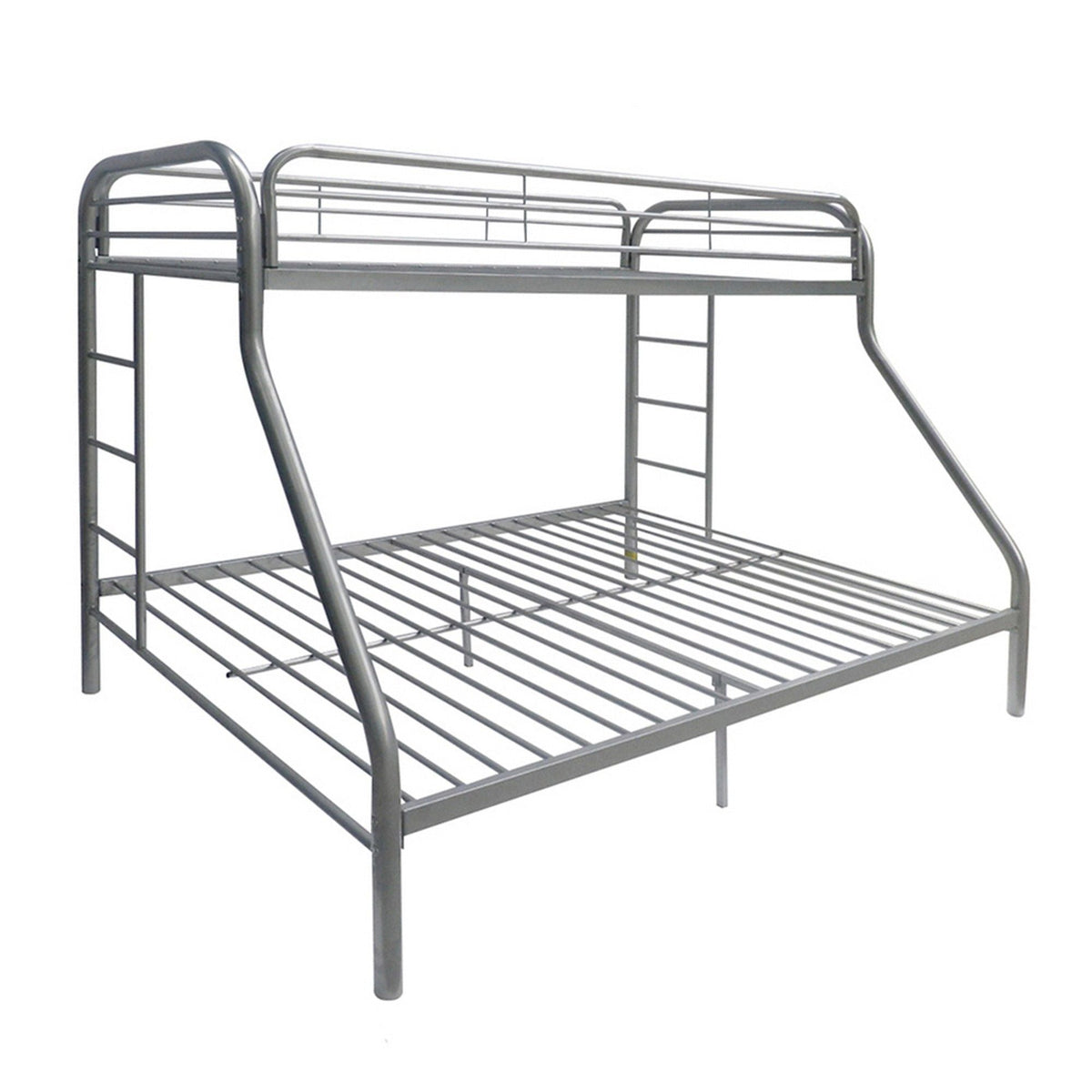 Tritan Twin/Full Bunk Bed in silver metal with ladder and guard rails on Tampa Home & Garden Store