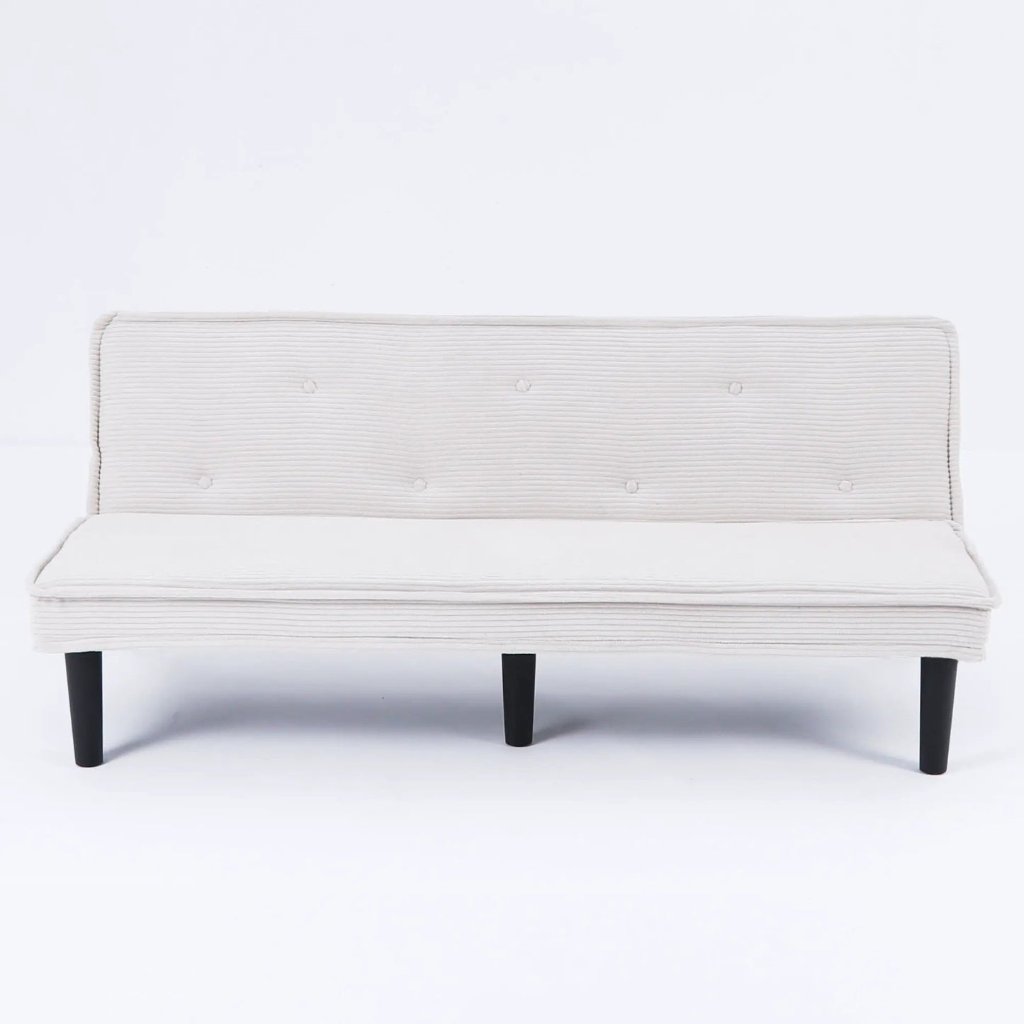 Versatile Sofa Bed futon with solid wood frame in light beige fabric and dark legs on Tampa Home & Garden Store