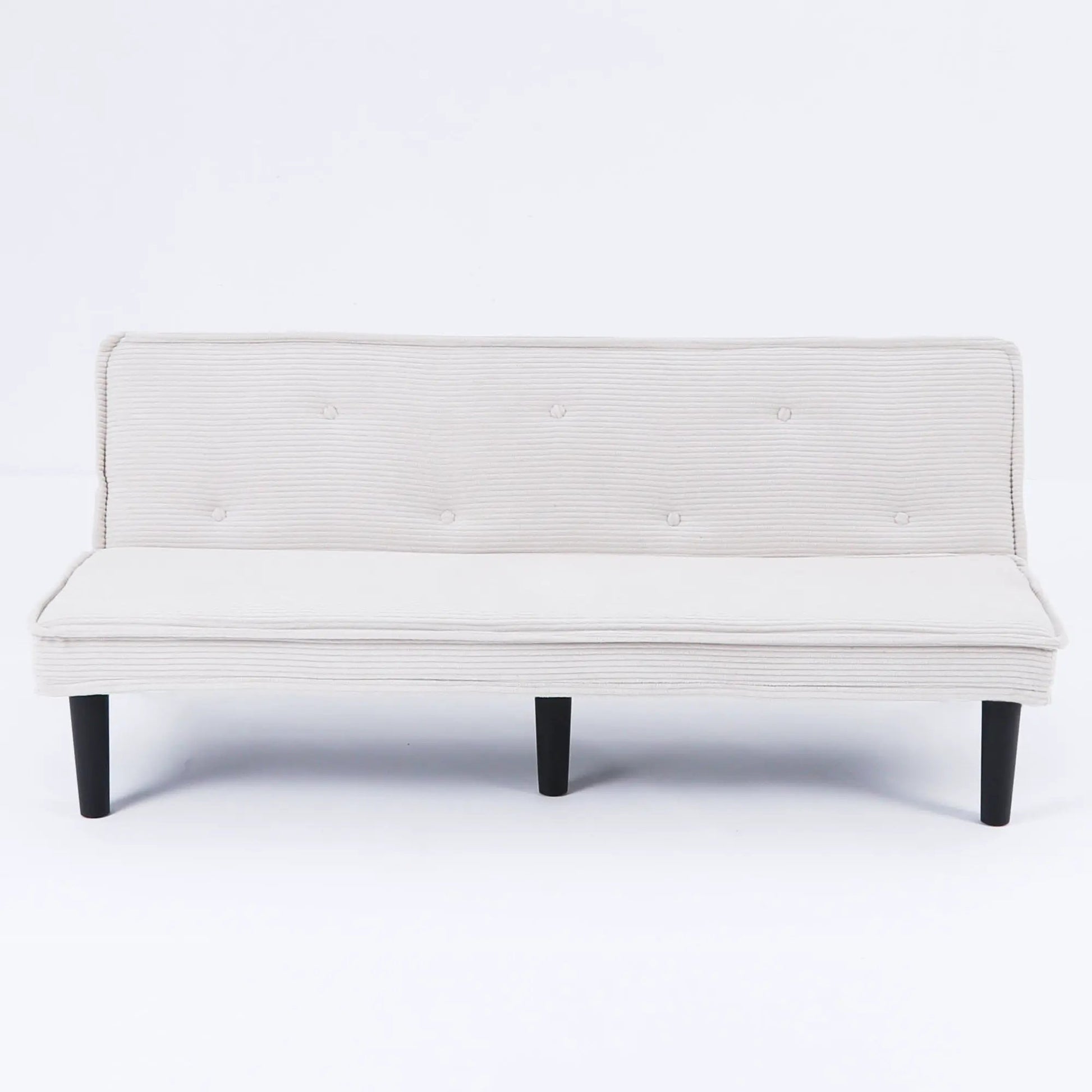 Versatile Sofa Bed futon with solid wood frame in light beige fabric and dark legs on Tampa Home & Garden Store