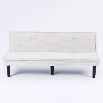 Versatile Sofa Bed futon with solid wood frame in light beige fabric and dark legs on Tampa Home & Garden Store