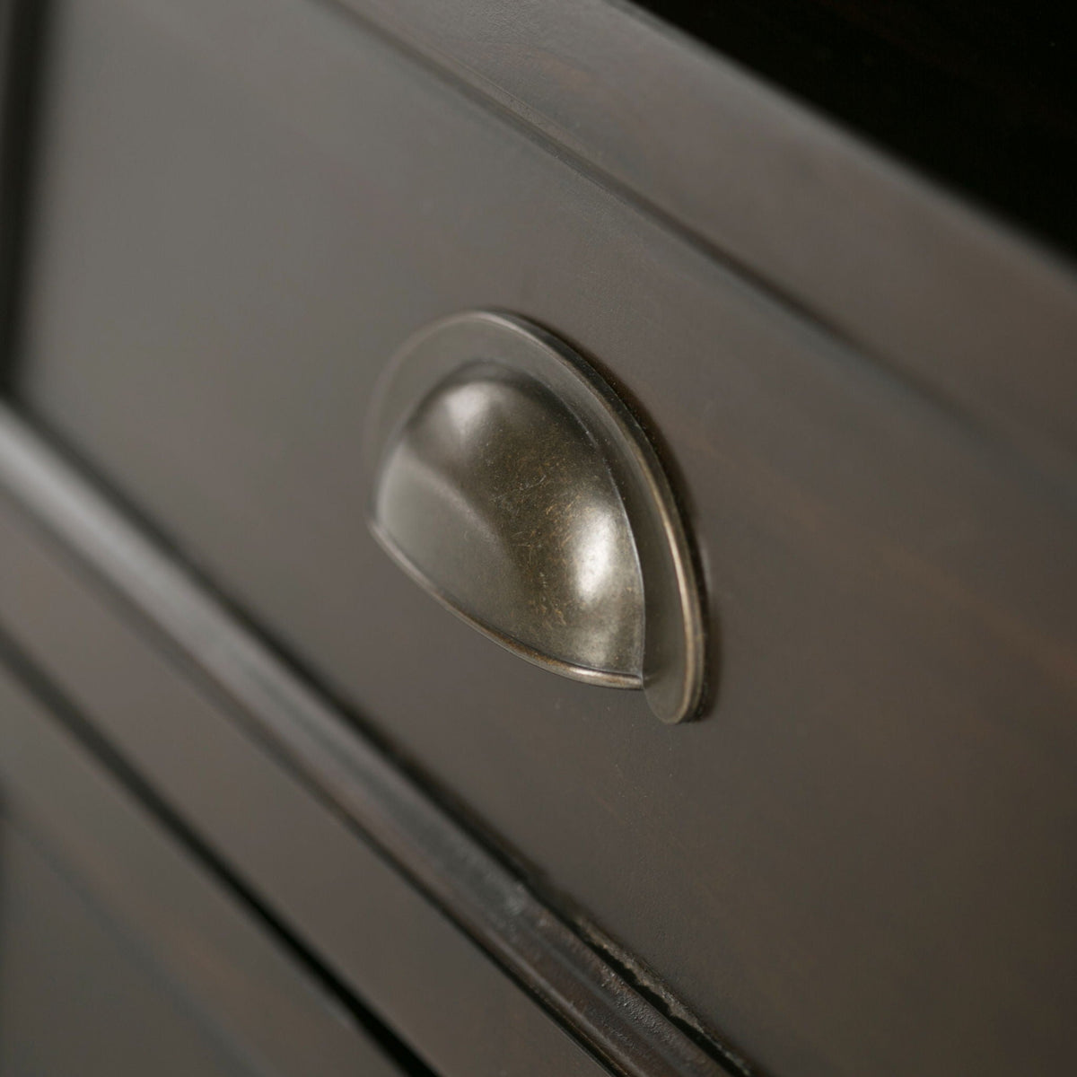 Handcrafted tall TV stand hardware closeup in gunmetal gray with round knob HouseOfZazla on Tampa Home & Garden Store