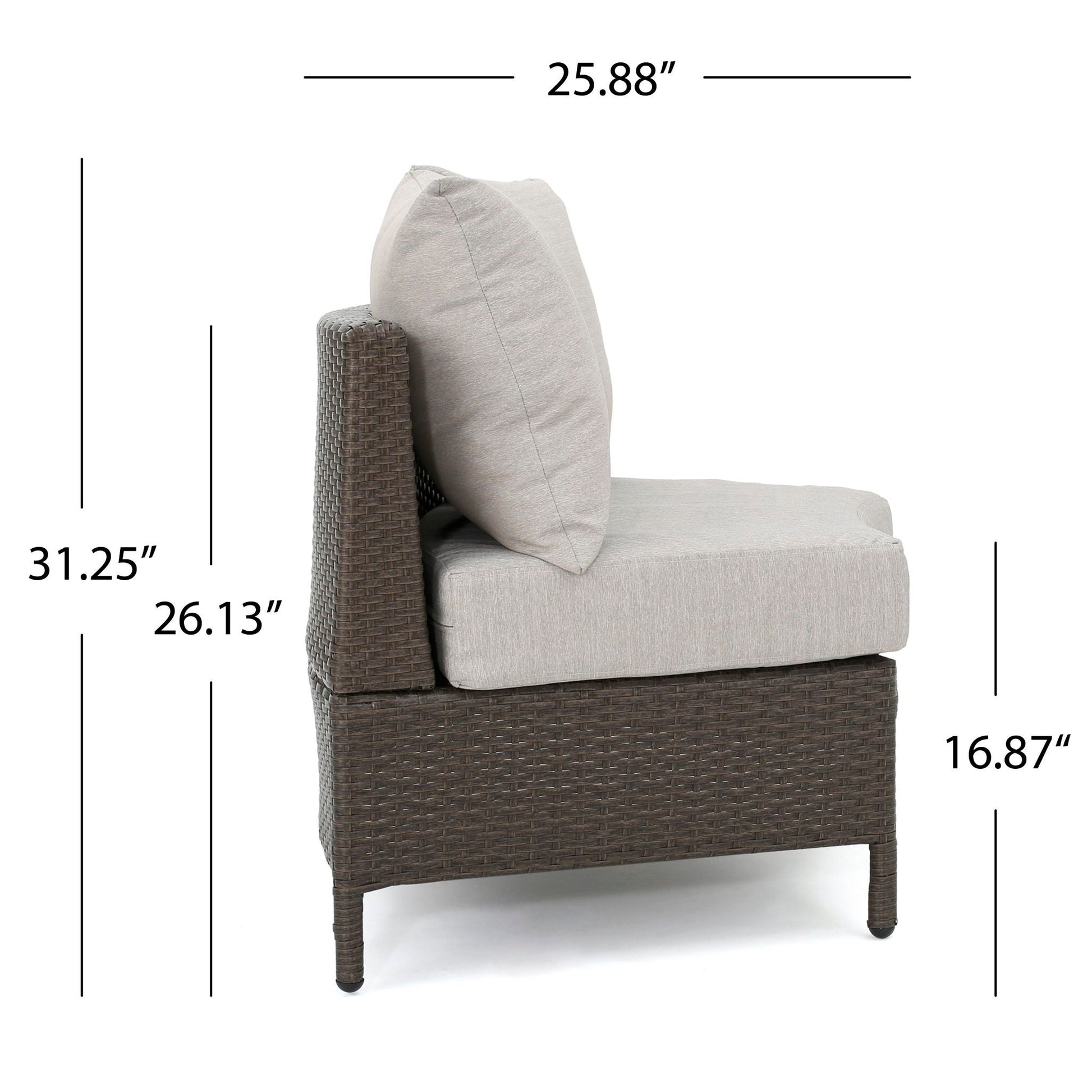 Pt Limon Modern Outdoor Single Sofa with gray cushions on dark brown woven wicker frame on Tampa Home & Garden Store