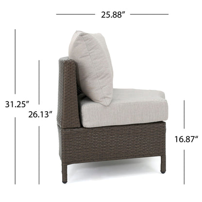 Pt Limon Modern Outdoor Single Sofa with gray cushions on dark brown woven wicker frame on Tampa Home & Garden Store