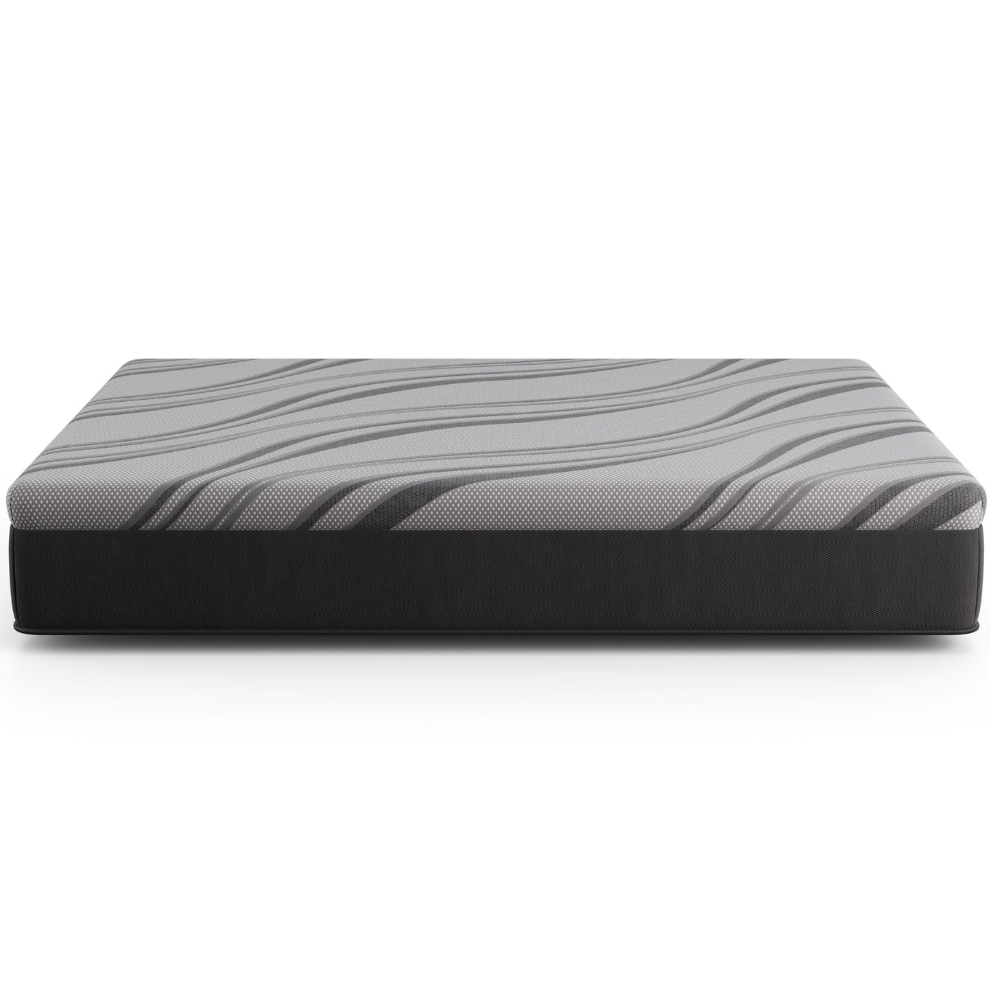 Bib NL 12in Pro Gel Hybrid Medium Mattress by HouseOfZazla, gray striped cover on Tampa Home & Garden Store