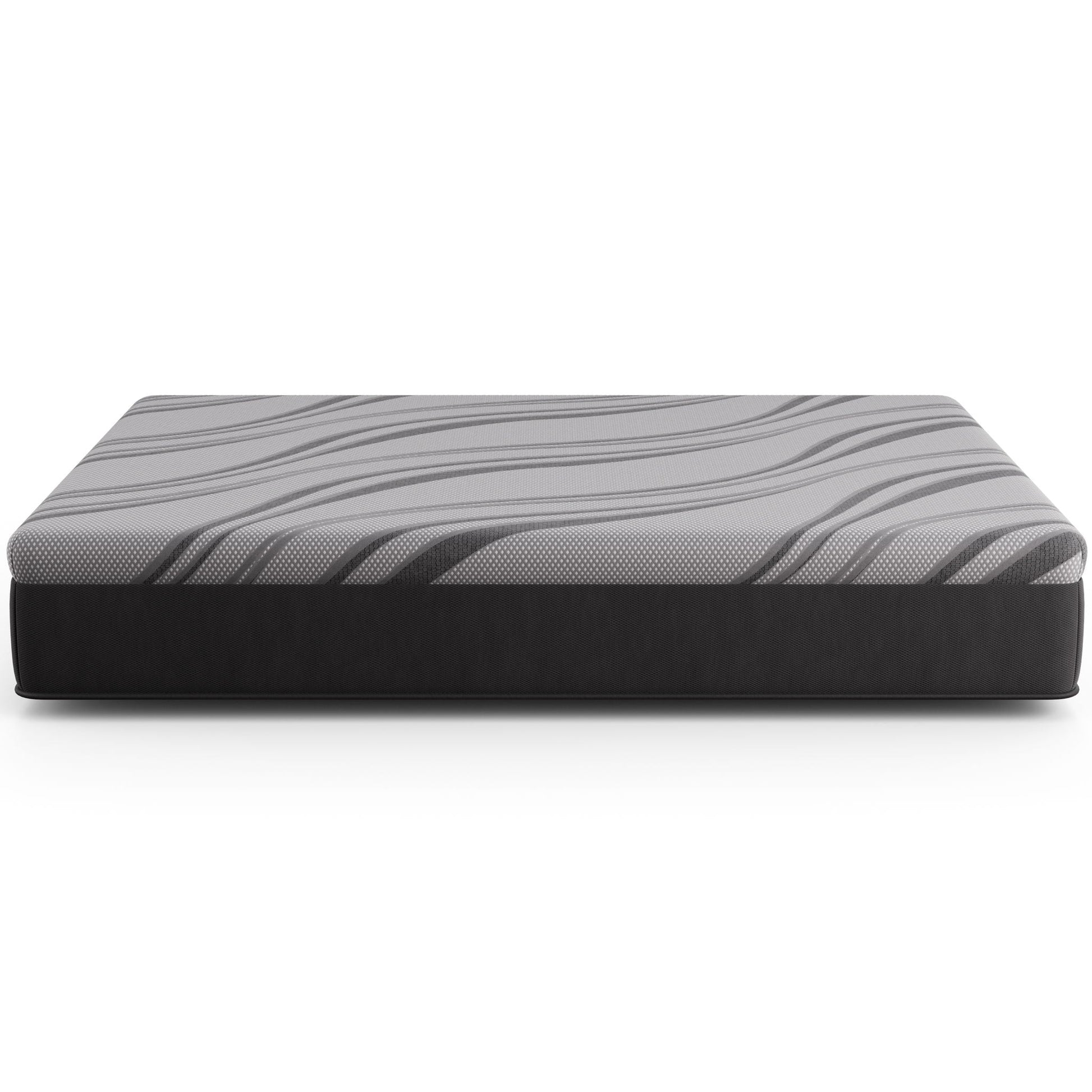 Bib NL 12in Pro Gel Hybrid Medium Mattress by HouseOfZazla, gray striped cover on Tampa Home & Garden Store