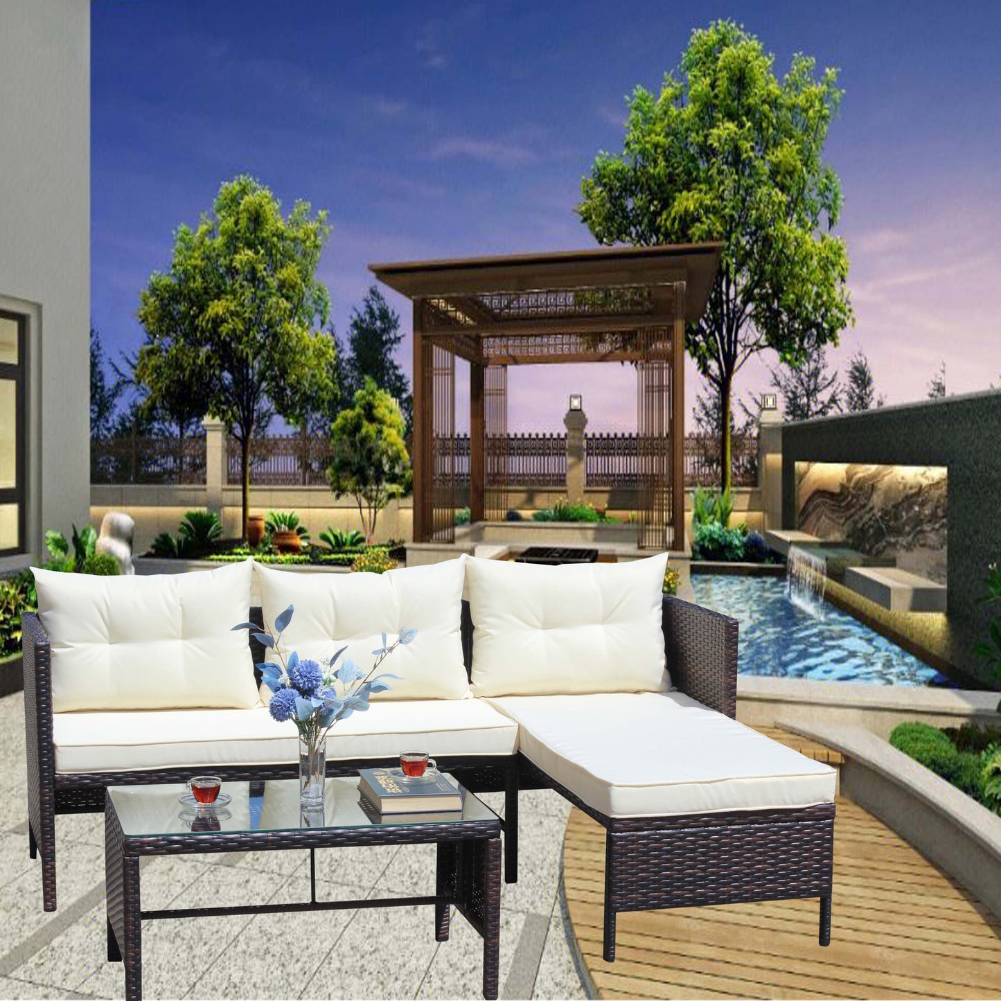 3 Piece Outdoor Wicker and Rattan Patio Set