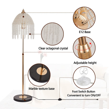 HouseOfZazla 3-light crystal floor lamp with clear octagonal crystals, vintage waterfall design on Tampa Home & Garden Store
