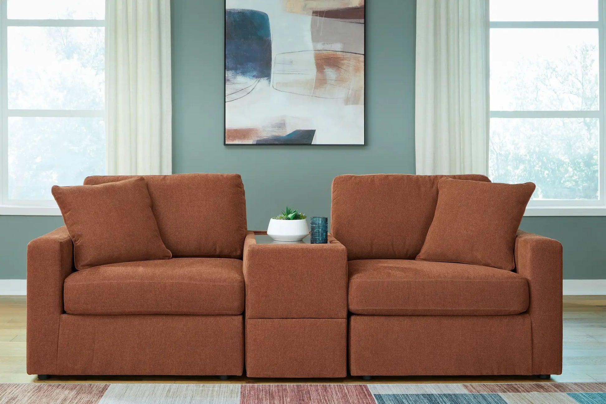 Modmax Sectional Spice stationary sofa in burnt orange upholstery with plush cushions on Tampa Home & Garden Store