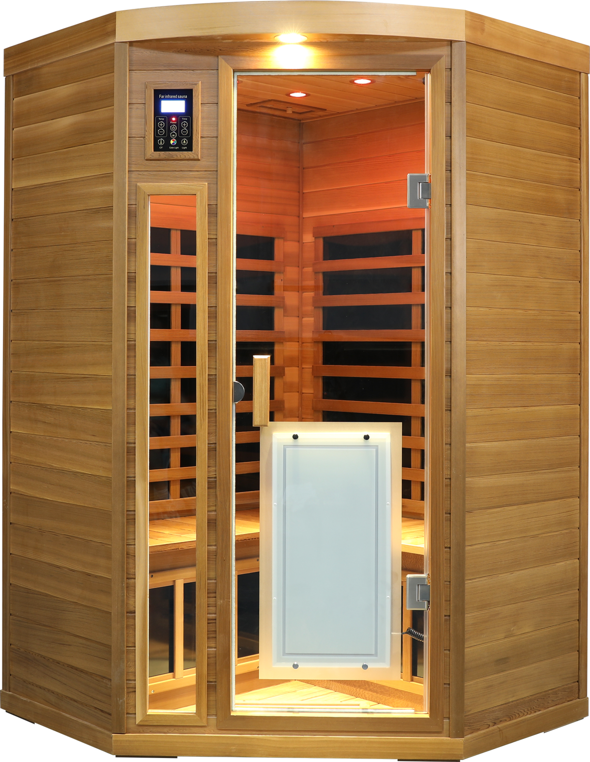 Two-person infrared sauna in natural red cedar with LCD touch control and glass door on Tampa on Tampa Home & Garden Store