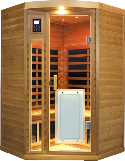 Two-person infrared sauna in natural red cedar with LCD touch control and glass door on Tampa on Tampa Home & Garden Store