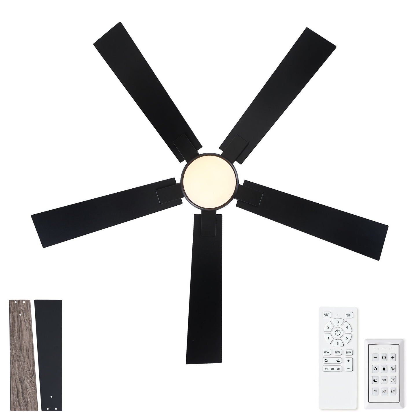HouseOfZazla low-profile flush-mount ceiling fan with black blades, integrated LED light, remote on Tampa Home & Garden Store