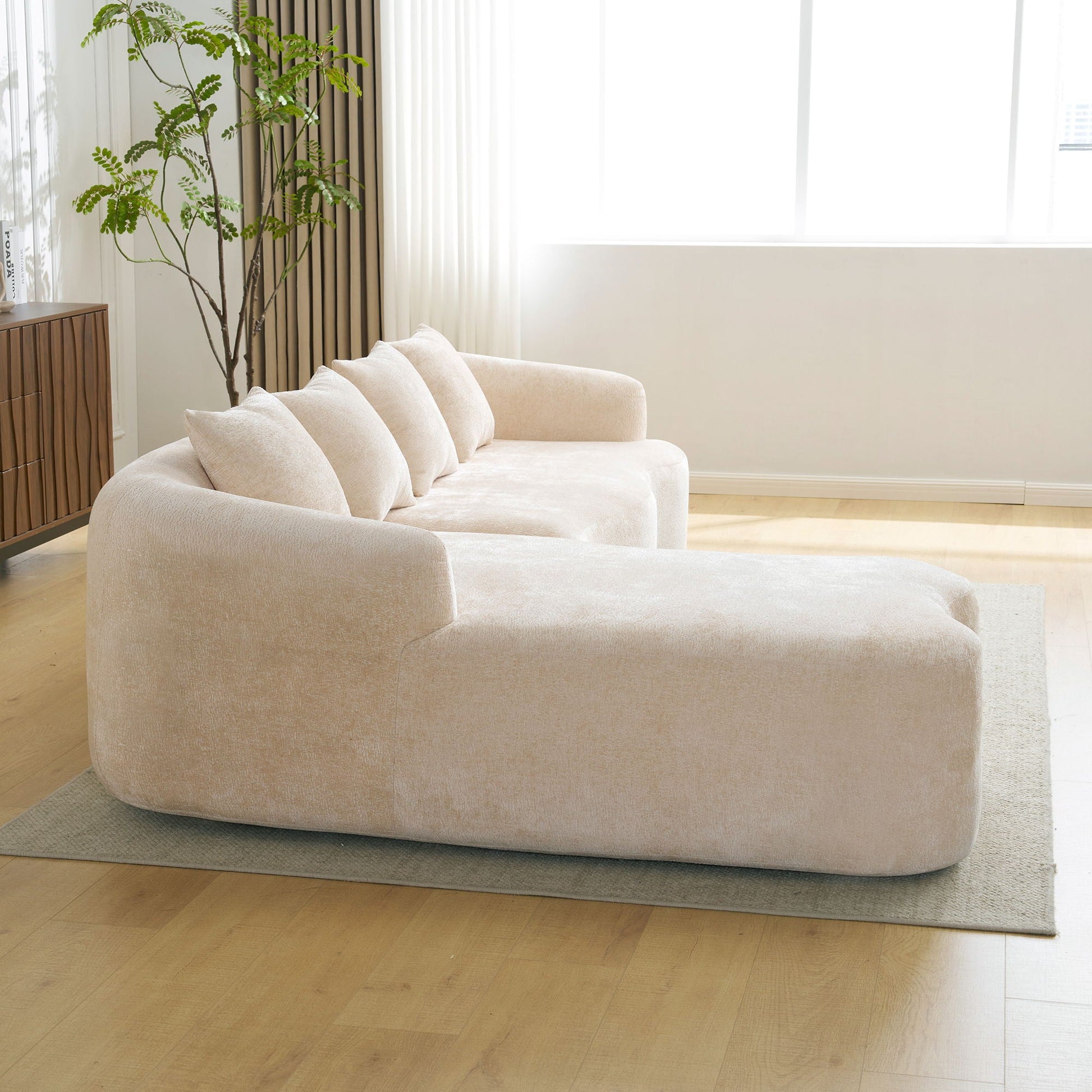 Modular L-Shape sectional sofa with curved chaise in beige fabric by HouseOfZazla on Tampa Home & Garden Store