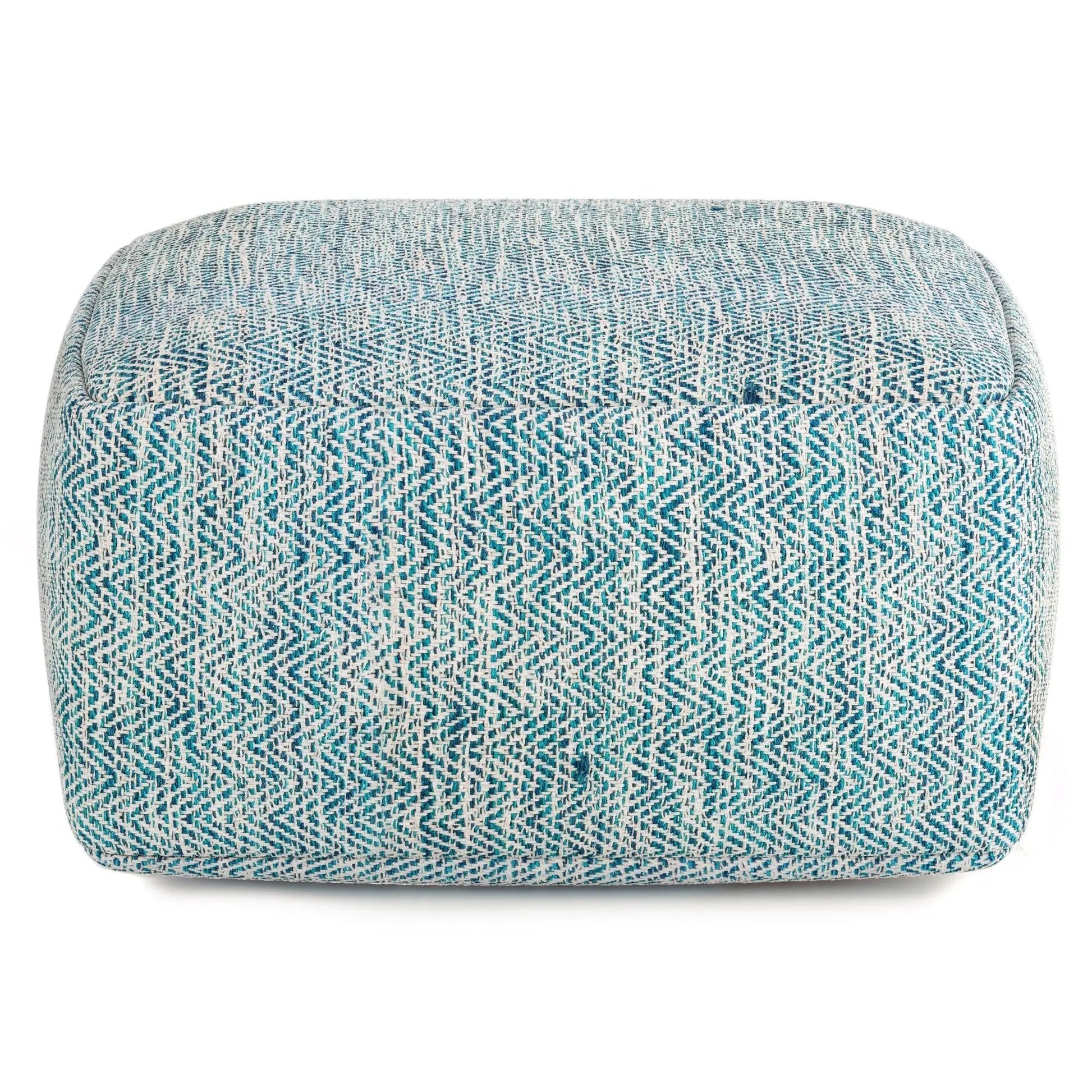 Nate handcrafted square pouf in blue and white woven fabric by Unique Piece Furniture on Tampa Home & Garden Store