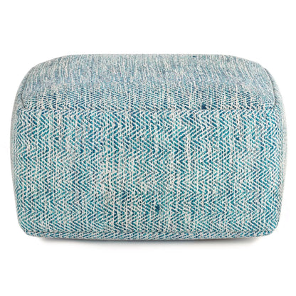 Nate handcrafted square pouf in blue and white woven fabric by Unique Piece Furniture on Tampa Home & Garden Store