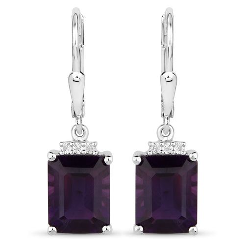 Sterling silver .925 6.63ct amethyst earrings, square-cut stones with pavé tops, pair on Tampa Home & Garden Store