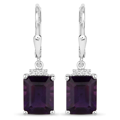 Sterling silver .925 6.63ct amethyst earrings, square-cut stones with pavé tops, pair on Tampa Home & Garden Store